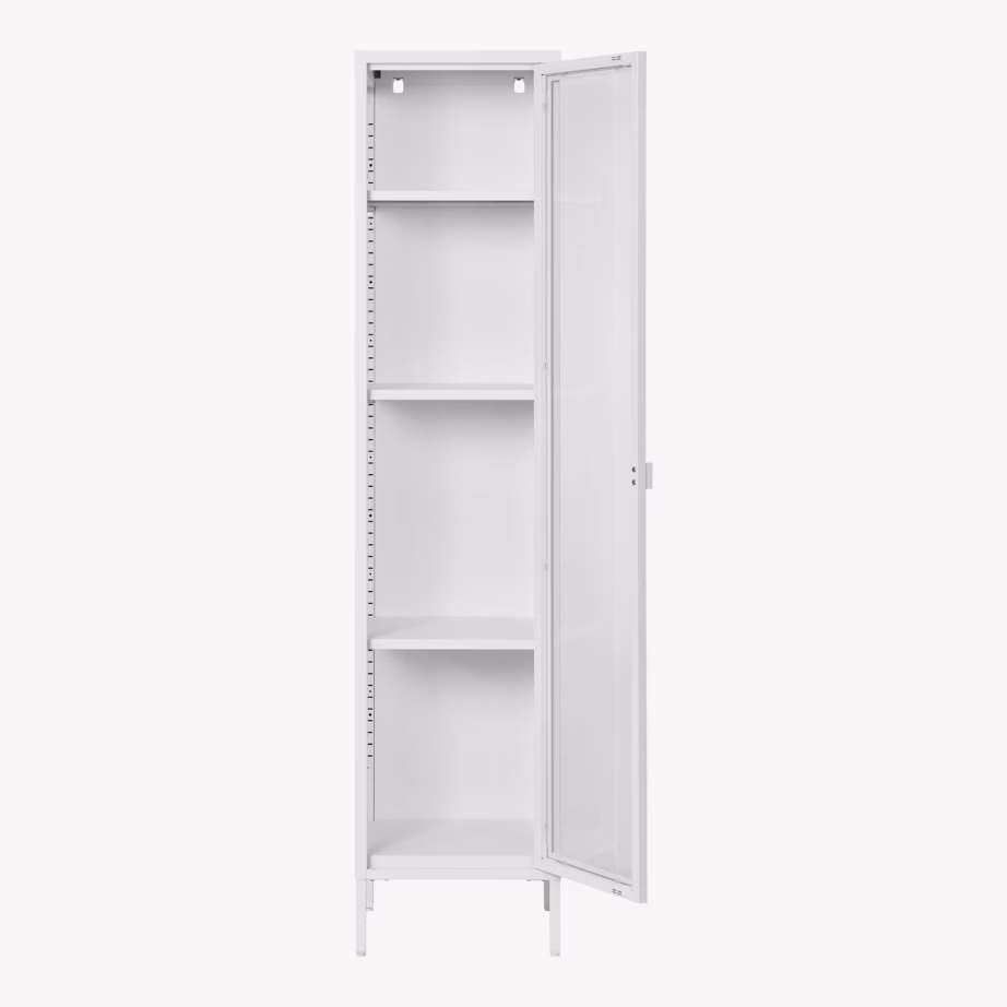 Valge metallist kitsas vitriinkapp klaasuksega 40x35x180 cm Brisbane - 6