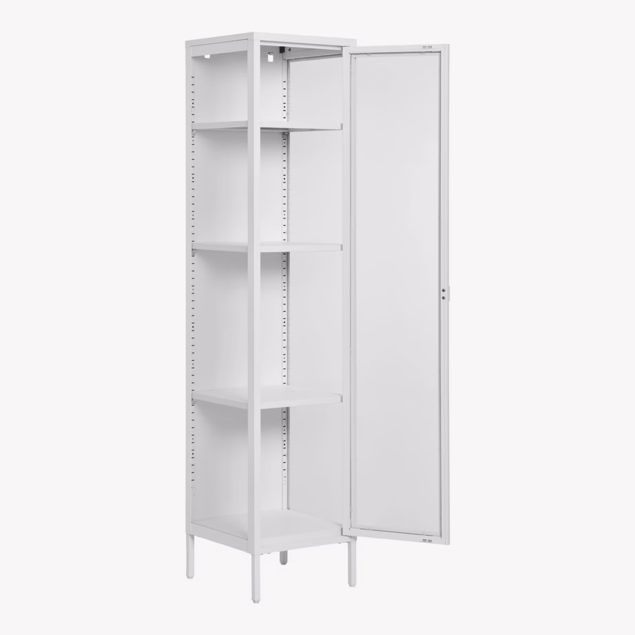 Valge metallist kitsas vitriinkapp klaasuksega 40x35x180 cm Brisbane - 7