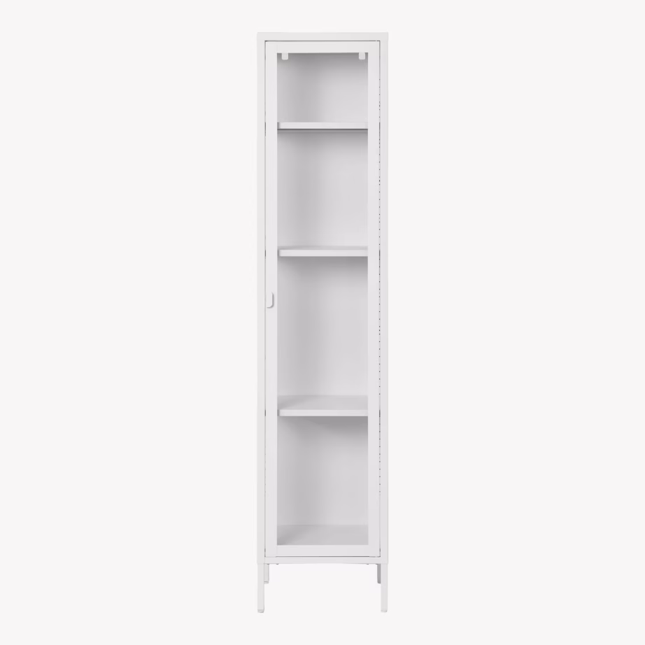 Valge metallist kitsas vitriinkapp klaasuksega 40x35x180 cm Brisbane - 8