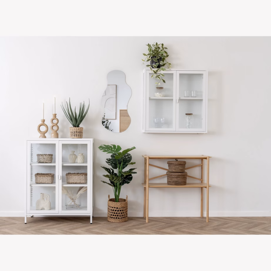 Valge terasest seinavitriinkapp 2 klaasuksega 80x18x80 cm Brisbane - 2