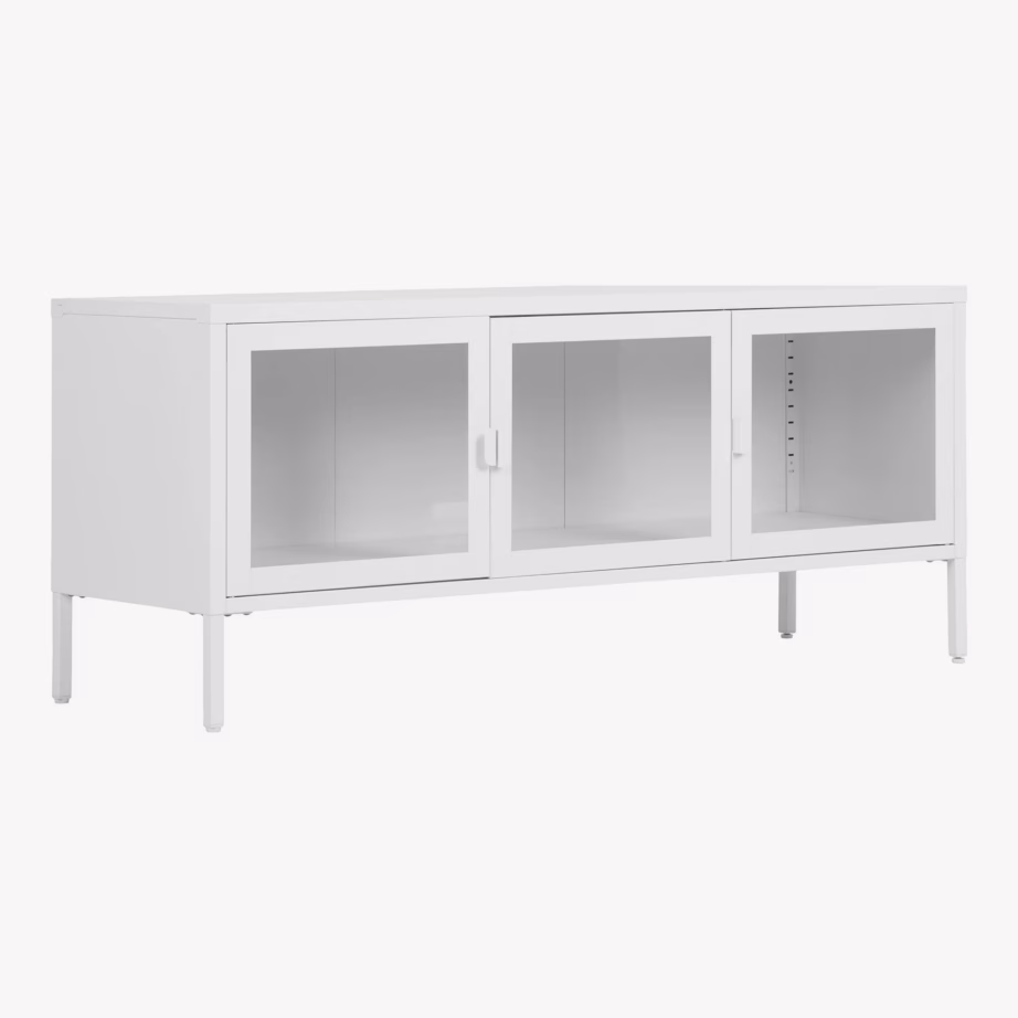Valge terasest TV-kapp 3 klaasuksega Brisbane, 130x40x55 cm - 2