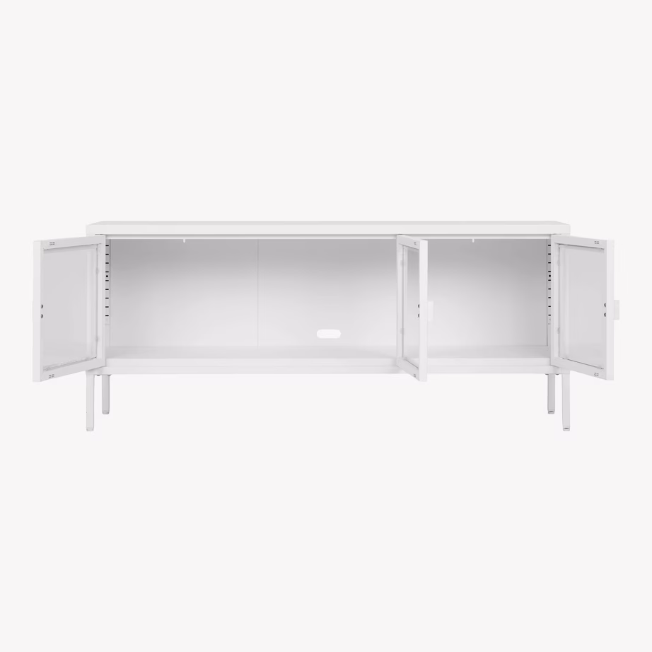 Valge terasest TV-kapp 3 klaasuksega Brisbane, 130x40x55 cm - 3