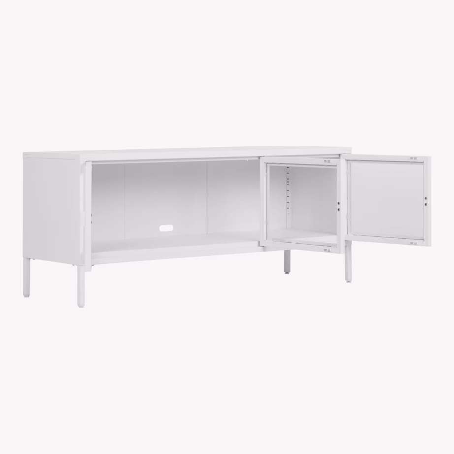 Valge terasest TV-kapp 3 klaasuksega Brisbane, 130x40x55 cm - 4