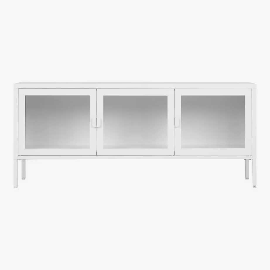 Valge terasest TV-kapp 3 klaasuksega Brisbane, 130x40x55 cm - 5