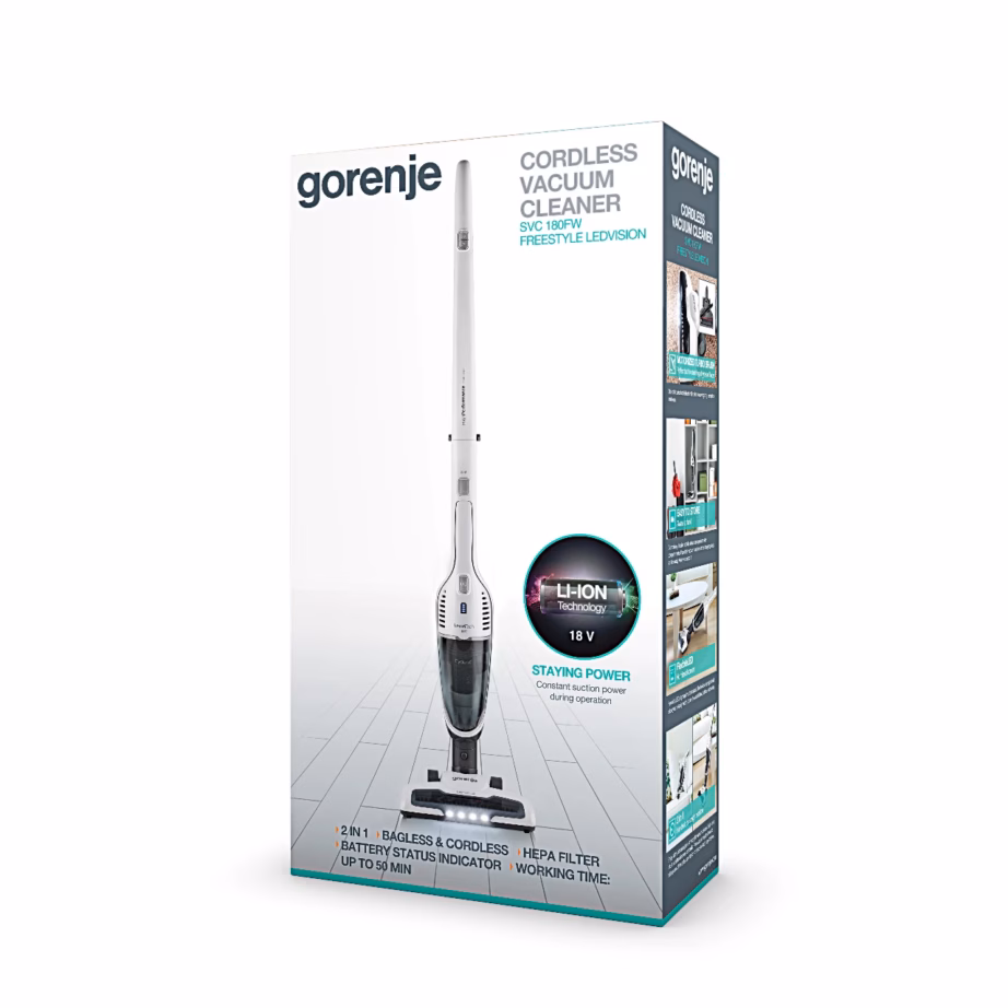 2-ühes varstolmuimeja Gorenje SVC180FW, painduv LED-otsak, valge - 7