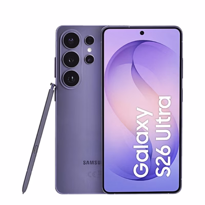 Nutitelefon Samsung Galaxy S26 Ultra, lilla, taga- ja eestvaade koos S Pen stiilusega