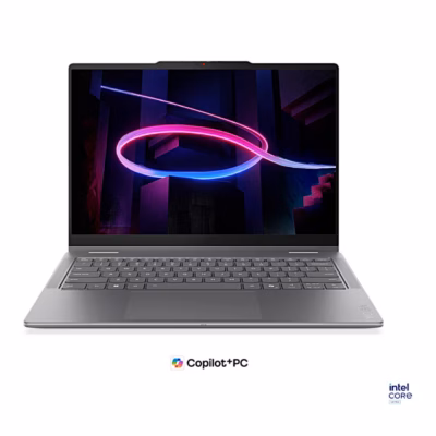 Lenovo Yoga 7 14IPH11 avatuna eestvaates, hall korpus ja klaviatuur