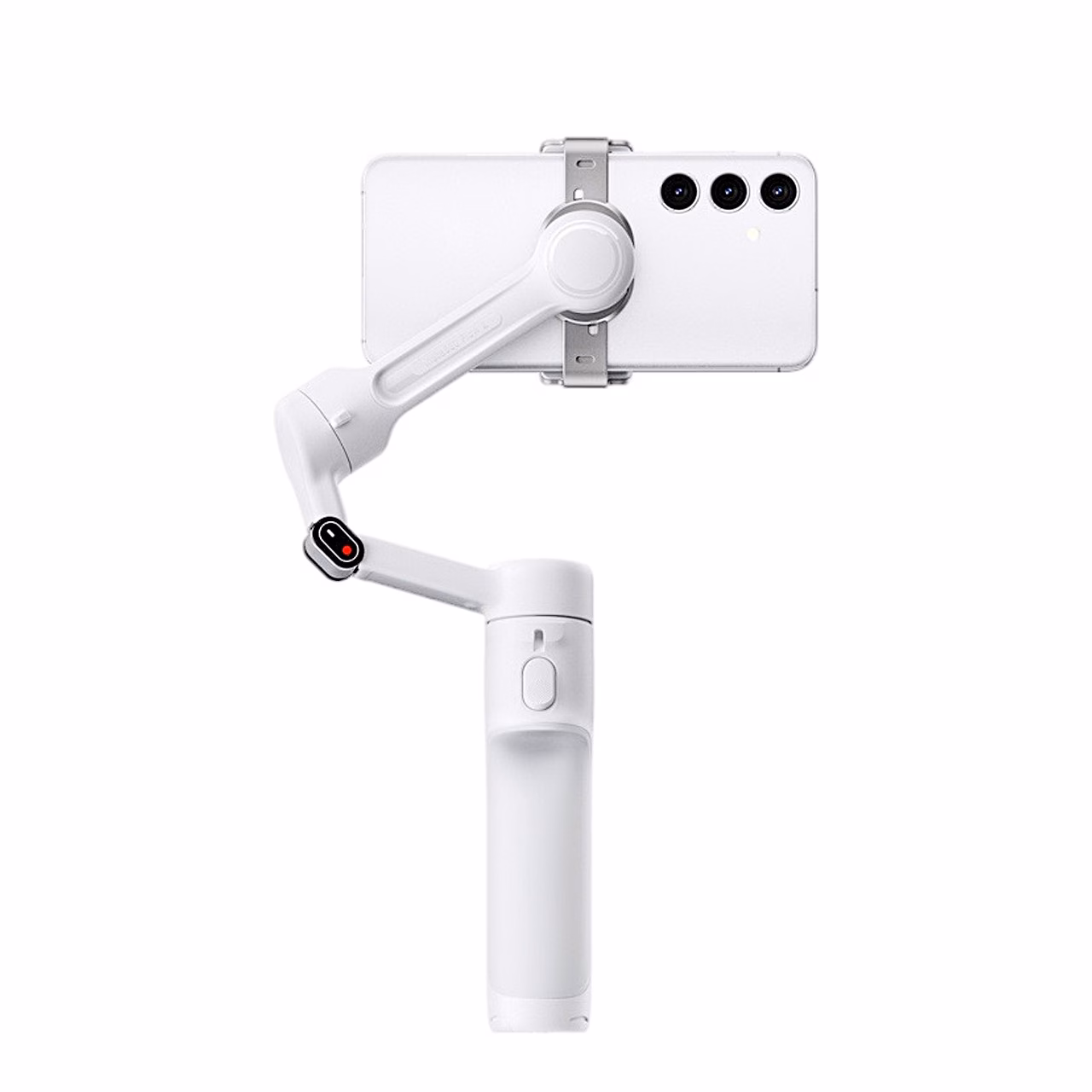 Valge Insta360 Flow 2 tagantvaates, telefon magnetilises hoidikus