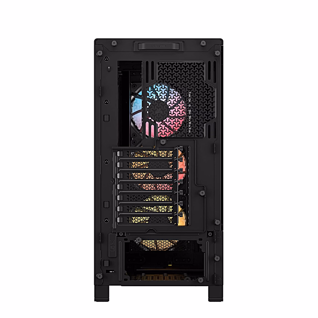 Musta PC korpuse Corsair FRAME 4000D RS ARGB tagakülg laienduspesadega