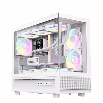 Valge arvutikorpus Gamemax NEX C31 vesijahutuse ja ARGB-ventilaatoritega