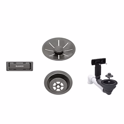 3,5" äravoolu- ja ülevoolukomplekt köögivalamule BLANCO InFino Waste fitting set 1x3,5'', Satin Dark Steel, C-tüüpi ülevool