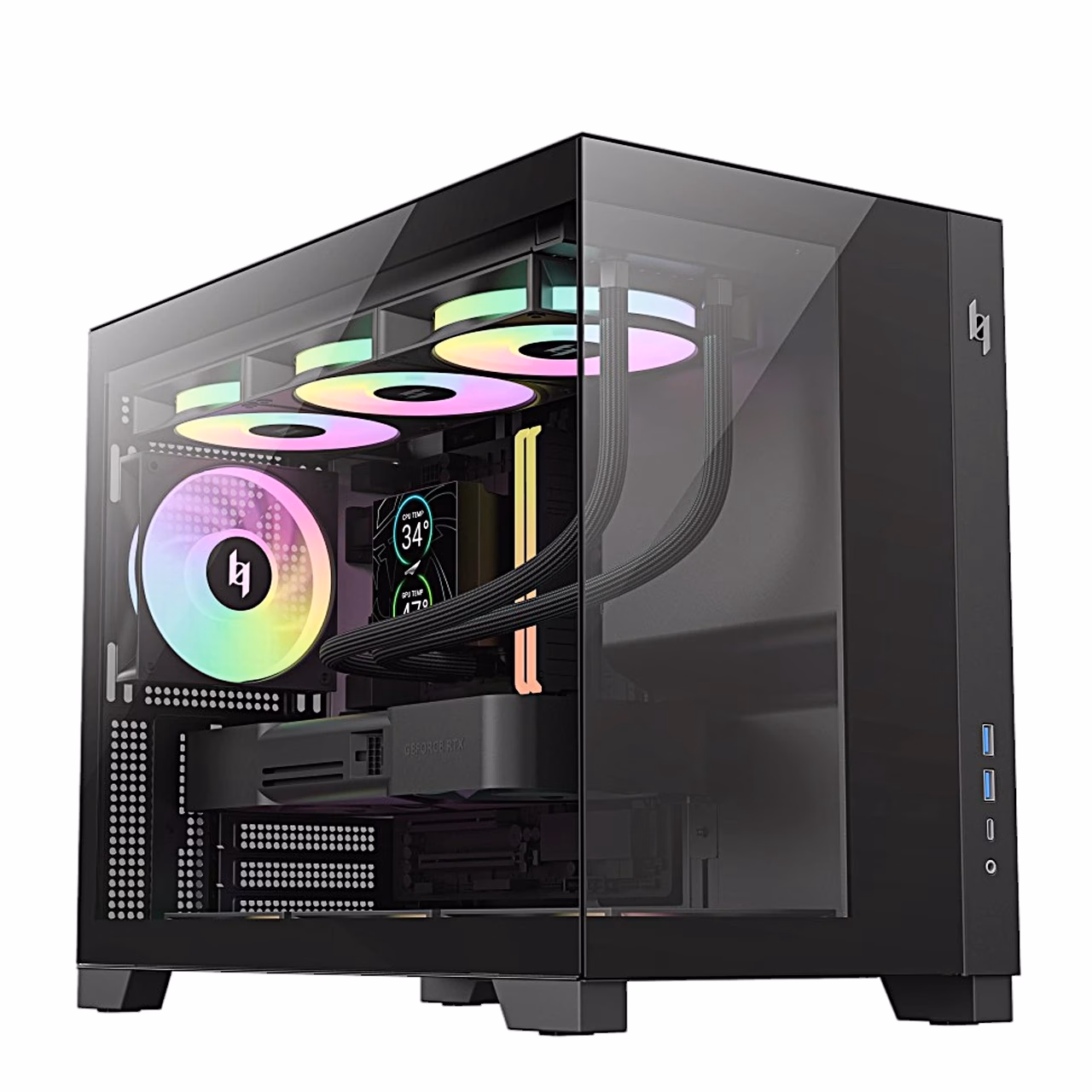 Must arvutikorpus Gamemax NEX C33 vesijahutuse ja ARGB-ventilaatoritega