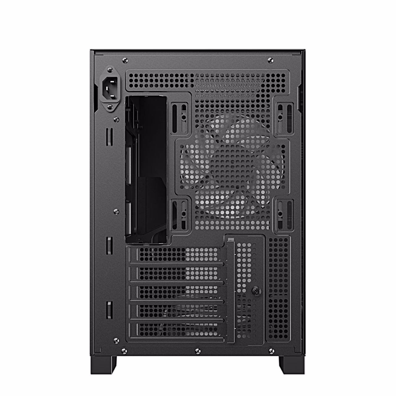 Gamemax NEX C33 tagakülg viie laienduspesa ja ventilaatorikohaga