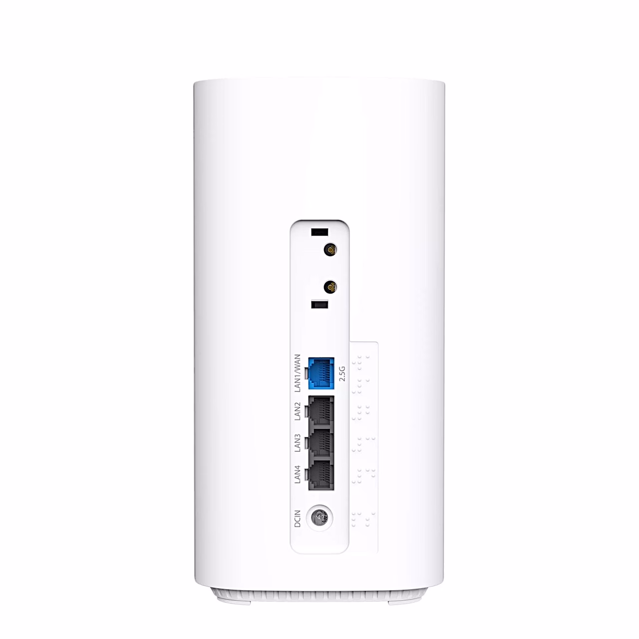 ASUS 4G-BE58 tagakülg TS-9 antennipesade, WAN- ja LAN-portidega