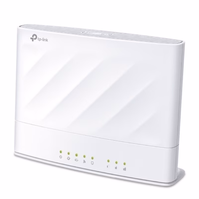Valge 4G-ruuter TP-Link Archer MX700 nurga alt, esipaneelil märgutulede rida