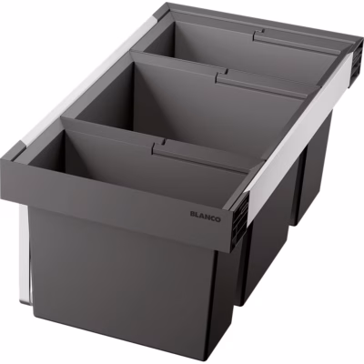 3-osaline jäätmete sorteerimissüsteem BLANCO FLEXON II LOW 80/3, 80 cm aluskapile, 65 L, alumiiniumraam, eemaldatavad plastämbrid