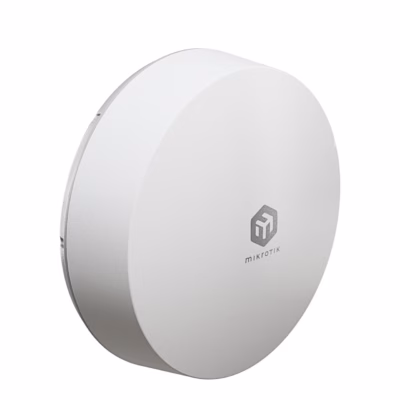 Valge 5G-väliruuter MikroTik ATL 5G R16 ümara korpusega, külgvaade