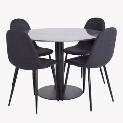 Ümmarguse marmorlauaplaadiga söögilaud Estelle ja mustad Polar toolid (4 tk), GR20488