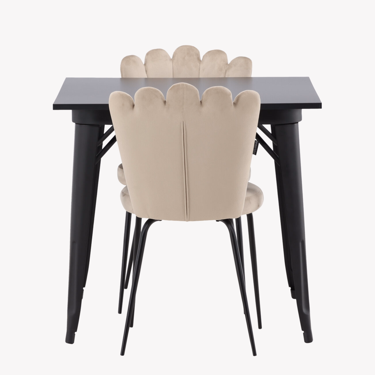 Must MDF söögilaud Tempe ja beež velvetist tool Limhamn, 2 tk - GR23002