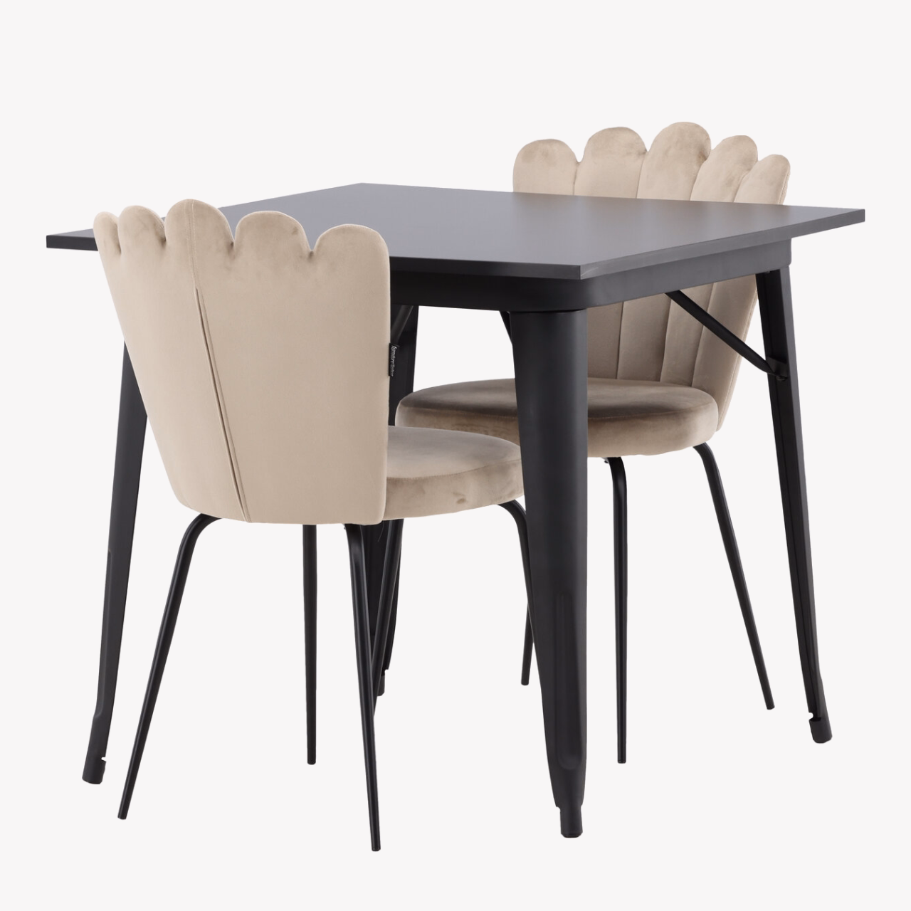 Must MDF söögilaud Tempe ja beež velvetist tool Limhamn, 2 tk - GR23002
