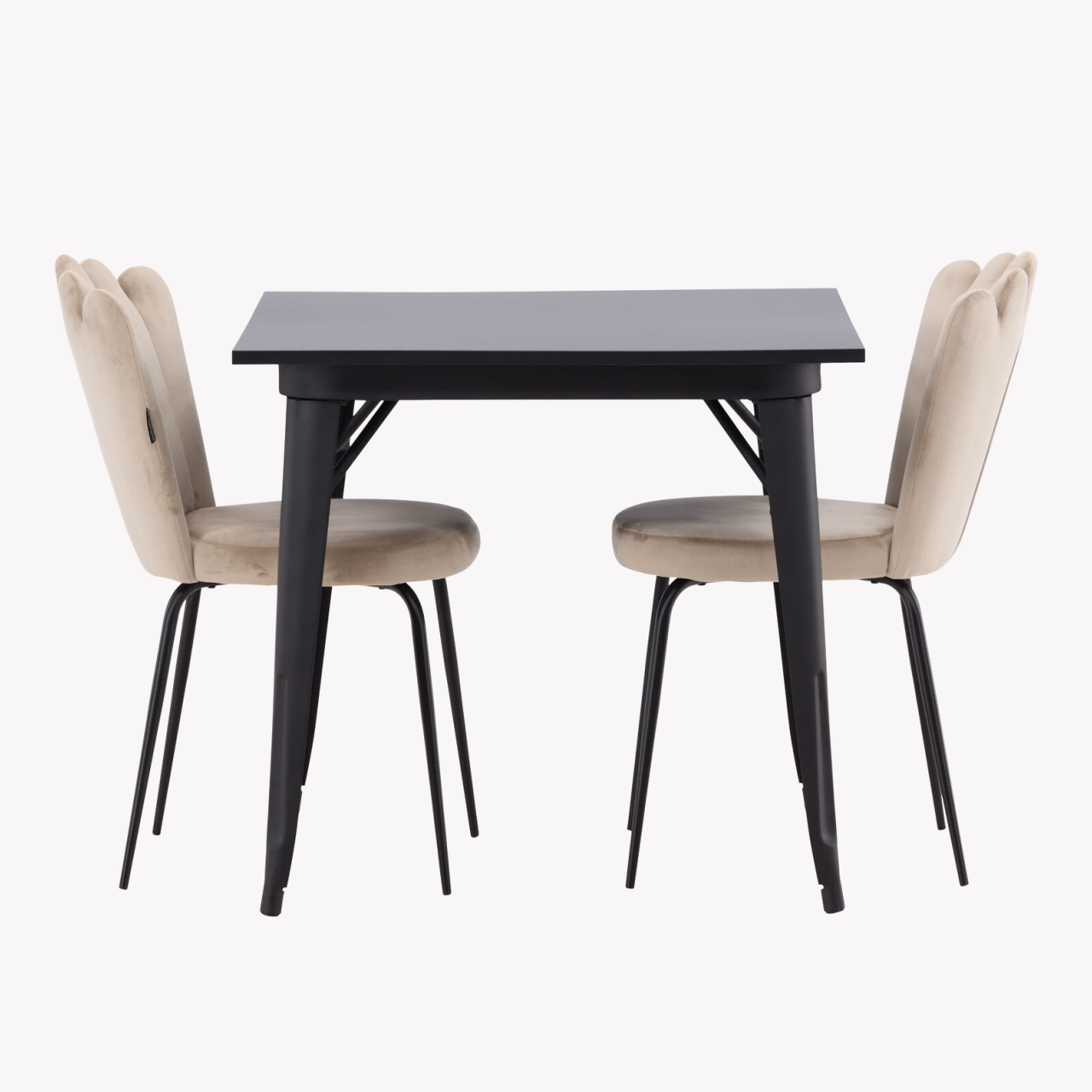 Must MDF söögilaud Tempe ja beež velvetist tool Limhamn, 2 tk - GR23002