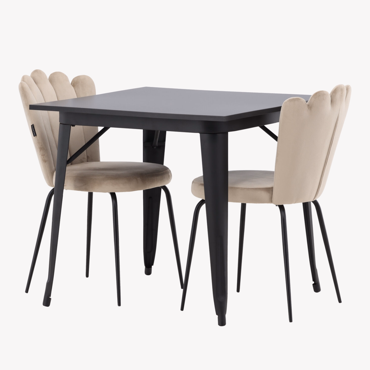 Must MDF söögilaud Tempe ja beež velvetist tool Limhamn, 2 tk - GR23002