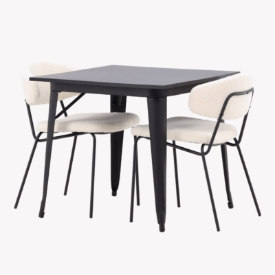 Must MDF söögilaud Tempe ja valge buklee söögitool Chico - GR22996