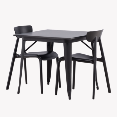 Must söögilaud Tempe ja 2 Ursholmeni plasttooli (80x80 cm) - GR23011
