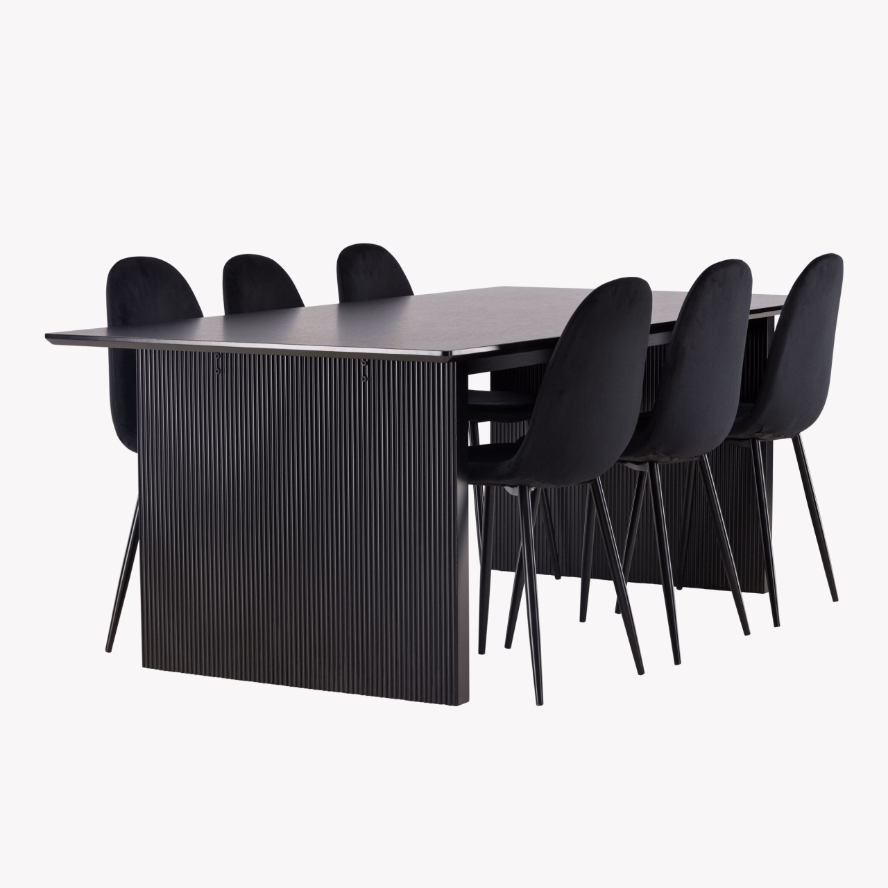 Must söögilaud Vail ja mustad sametist Polar toolid (MDF, 200x100cm) - GR22910