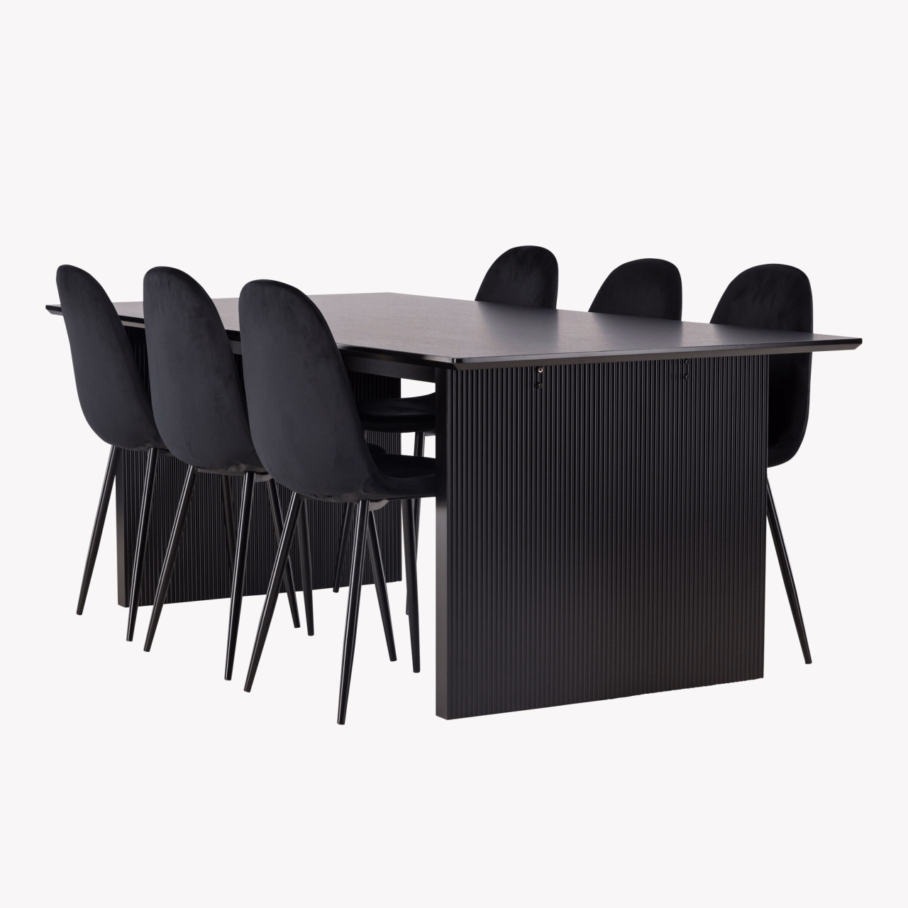 Must söögilaud Vail ja mustad sametist Polar toolid (MDF, 200x100cm) - GR22910