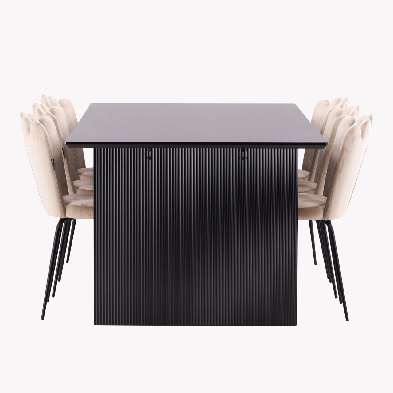 Piklik söögilaud Vail (must MDF) koos beežide Limhamn velvettoolidega - GR22970
