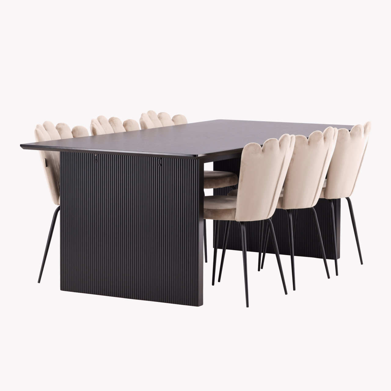 Piklik söögilaud Vail (must MDF) koos beežide Limhamn velvettoolidega - GR22970