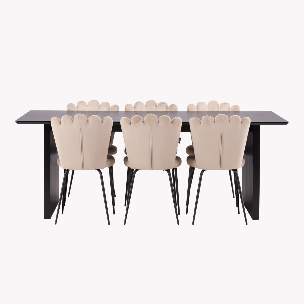 Piklik söögilaud Vail (must MDF) koos beežide Limhamn velvettoolidega - GR22970