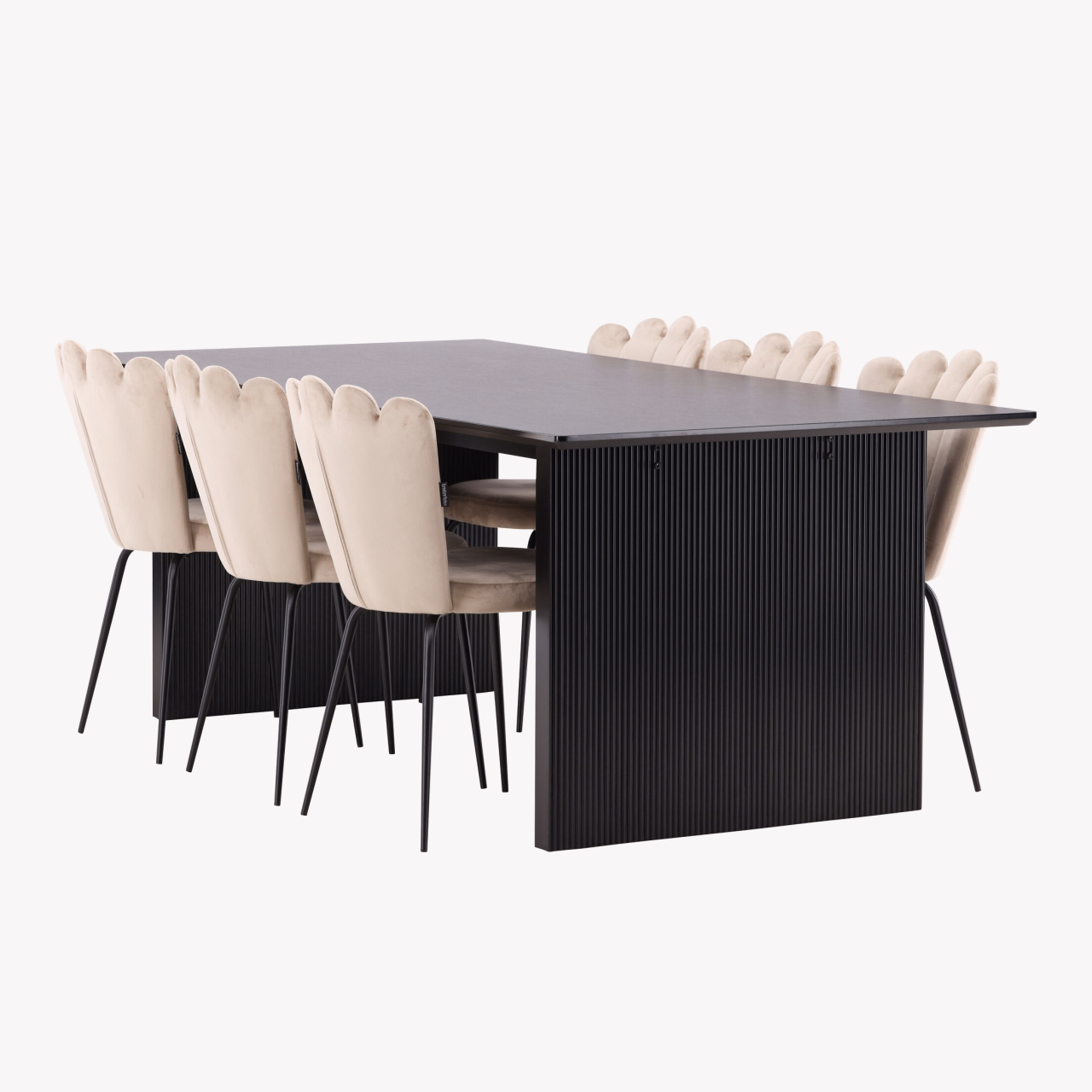 Piklik söögilaud Vail (must MDF) koos beežide Limhamn velvettoolidega - GR22970