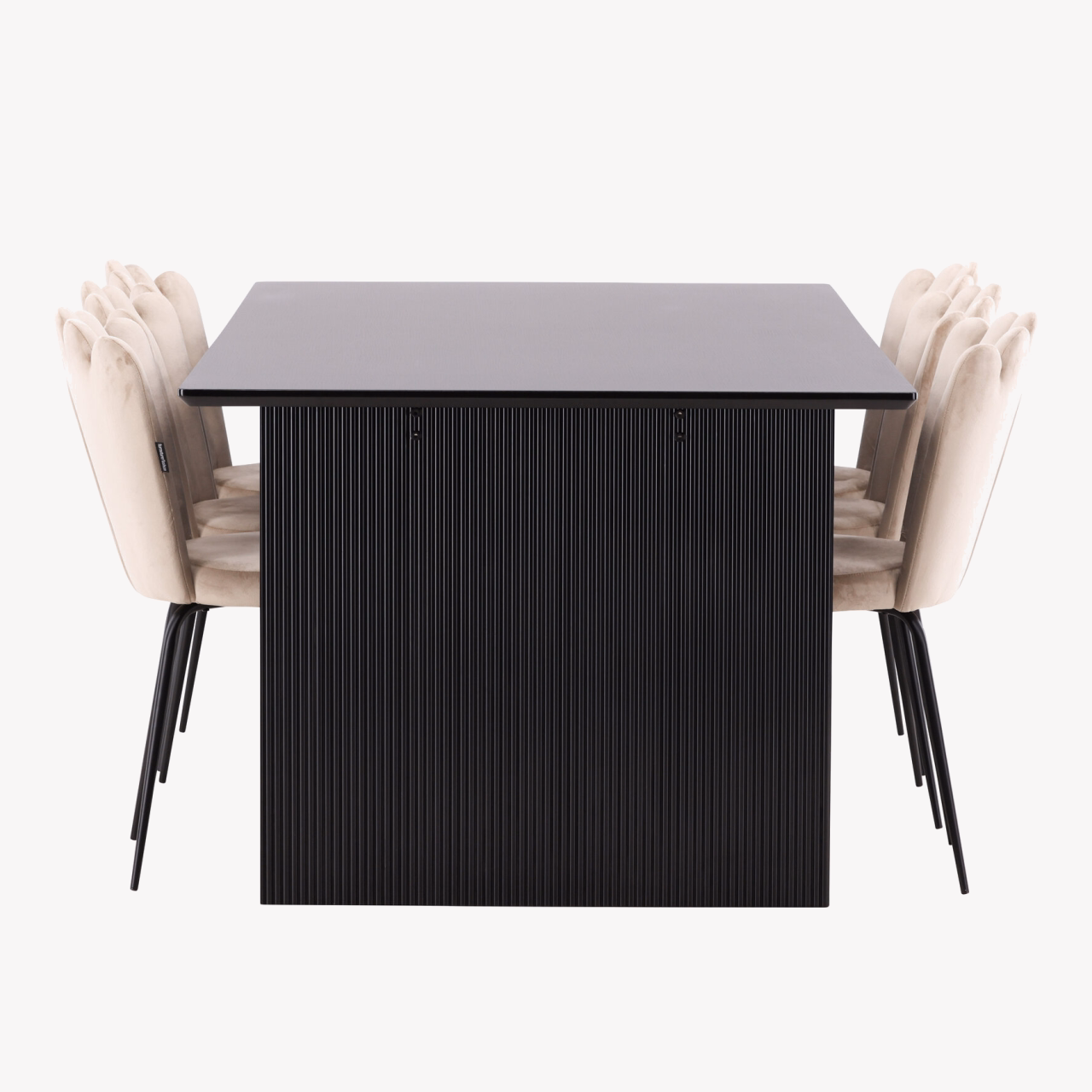 Piklik söögilaud Vail (must MDF) koos beežide Limhamn velvettoolidega - GR22970