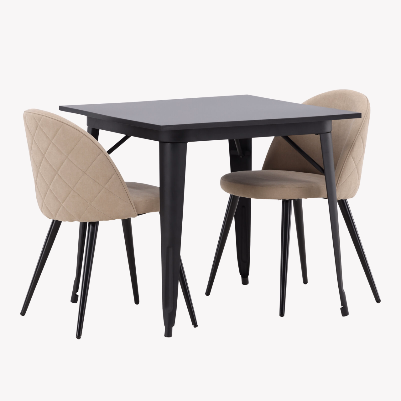 Ristkülikukujuline söögilaua komplekt Tempe (must MDF, 2 beeži polsterdatud tooli) - GR22931