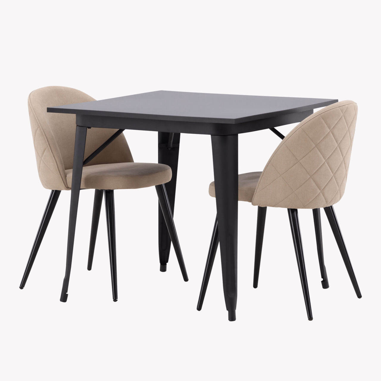 Ristkülikukujuline söögilaua komplekt Tempe (must MDF, 2 beeži polsterdatud tooli) - GR22931