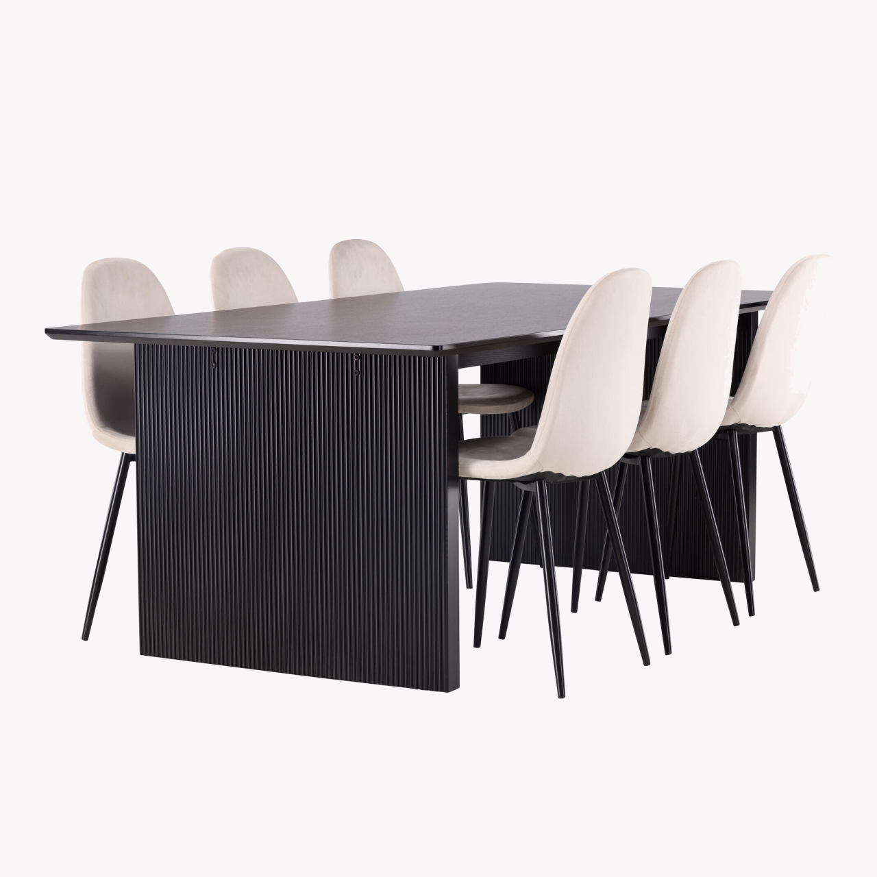 Ristkülikukujuline söögilaud Vail ja 6 beeži sametist Polar tooli (must MDF, 200x100 cm) - GR22913