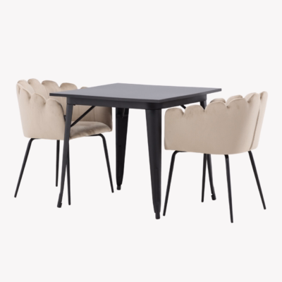 Ruudukujuline söögilauakomplekt Tempe, must MDF laud ja beež velvetist Limhamn tool, GR23001