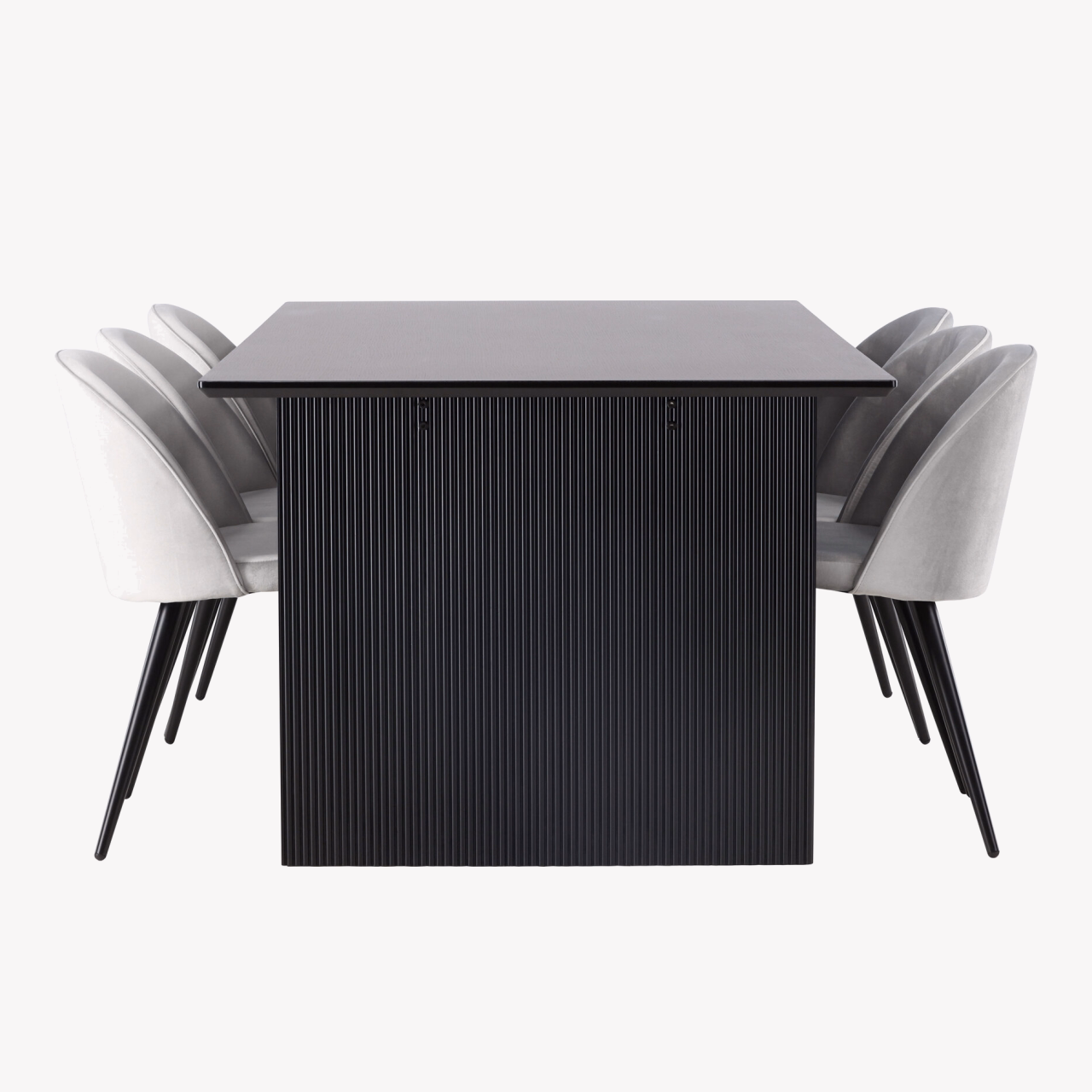 Sirgete joontega must söögilaud Vail ja hallid velvetist toolid (6 tk) - GR22912