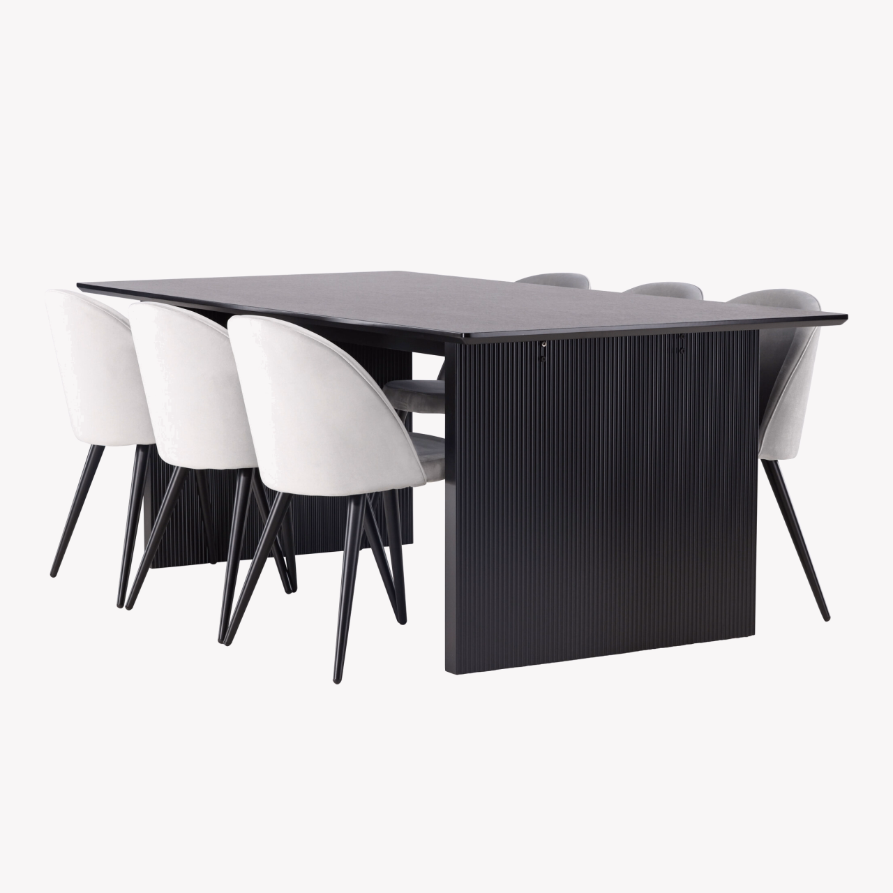 Sirgete joontega must söögilaud Vail ja hallid velvetist toolid (6 tk) - GR22912