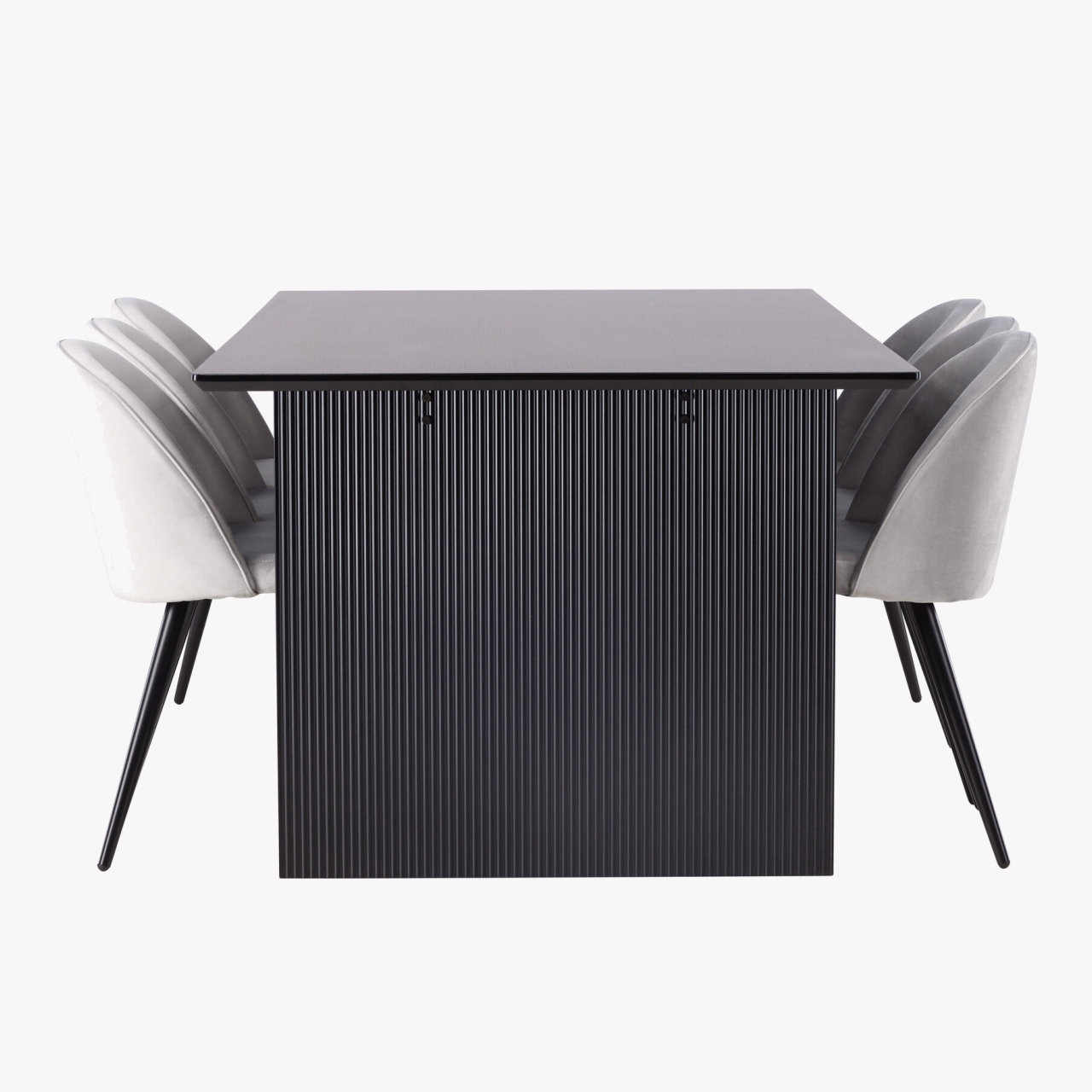 Sirgete joontega must söögilaud Vail ja hallid velvetist toolid (6 tk) - GR22912