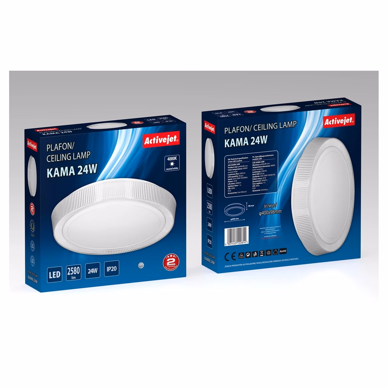 Activejet AJE-KAMA 24W 40 cm ümmargune valge LED laevalgusti, 4000K, IP20, siseruumidesse