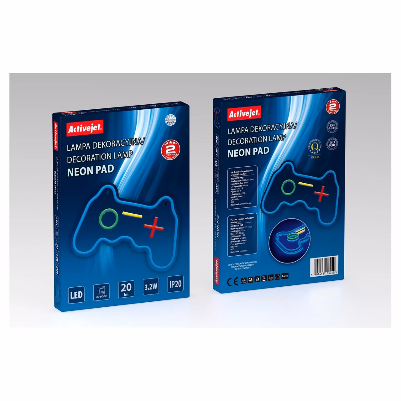 Activejet AJE-NEON PAD USB 340x161,5x20 mm mitmevärviline LED-neoonlamp siseruumidesse