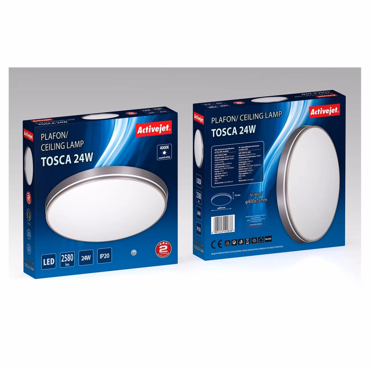 Activejet AJE-TOSCA 24W 40 cm hall LED laevalgusti 4000K 2580 lm siseruumidesse