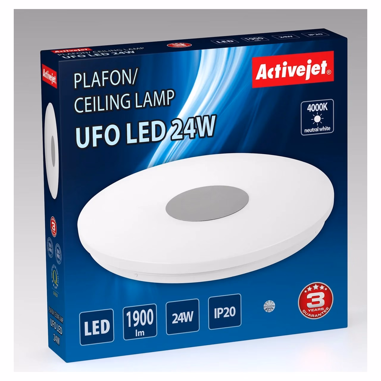 Activejet AJE-UFO 24W 38 cm ümar LED laeplafond 4000K 1900 lm valge/hõbedane, siseruumidesse
