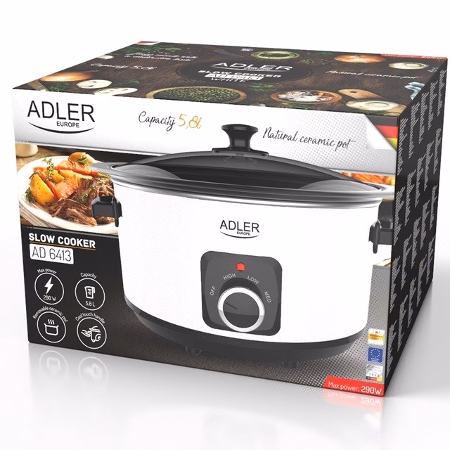 Aeglane küpsetaja Adler AD 6413W, 5,8 l, 290 W, valge (10)