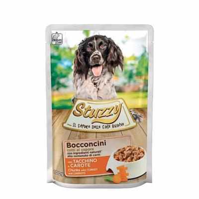 Agras Pet Foods Stuzzy 100 g kalkuni ja porgandiga täissööt täiskasvanud koertele, gluteenivaba märgtoit