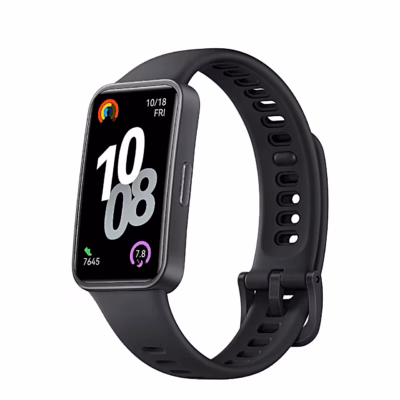 Must aktiivsusmonitor HUAWEI Band 10 nurga alt, ekraanil kellaaeg ja sammud