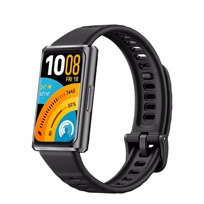 Must aktiivsusmonitor HUAWEI Band 11 Pro, ekraanil kellaaeg ja aktiivsusnäidud